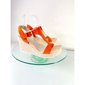 Reaction Kenneth Cole Wedge Sandals Orange Faux Suede Leather Summer